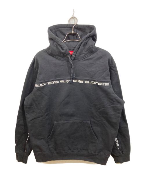 SUPREME（シュプリーム）Supreme (シュプリーム) Text Stripe Hooded Sweat shirt ブラック サイズ:SIZE XLの古着・服飾アイテム