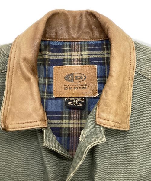 INTERNATIONAL DENIM（インターナショナルデニム）international DENIM (インターナショナルデニム) 襟レザーカバーオール グリーン サイズ:	SIZE Sの古着・服飾アイテム