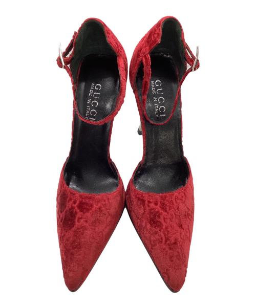 GUCCI（グッチ）GUCCI (グッチ) ベルベットモノグラムポインテッドパンプス レッド サイズ:SIZE 23.5cmの古着・服飾アイテム