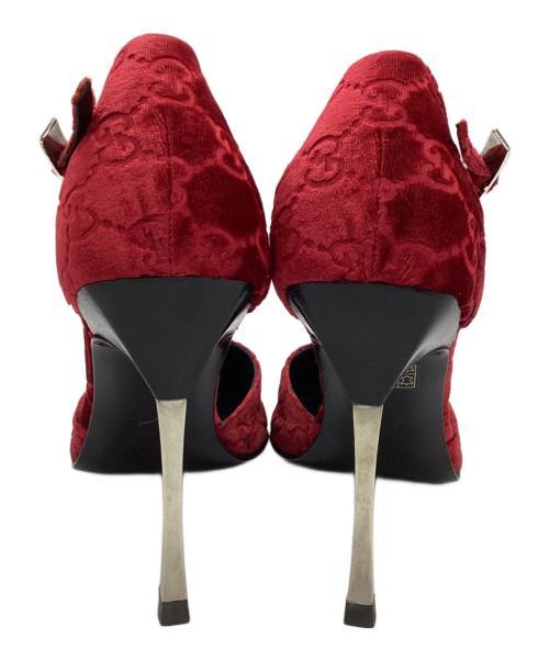 GUCCI（グッチ）GUCCI (グッチ) ベルベットモノグラムポインテッドパンプス レッド サイズ:SIZE 23.5cmの古着・服飾アイテム