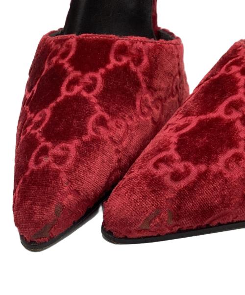 GUCCI（グッチ）GUCCI (グッチ) ベルベットモノグラムポインテッドパンプス レッド サイズ:SIZE 23.5cmの古着・服飾アイテム