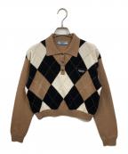 PRADAプラダ）の古着「カシミヤ ロゴ アーガイル 長袖ポロシャツ」｜ブラウン