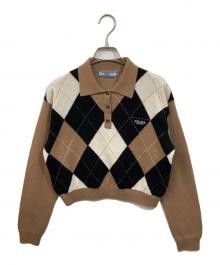 PRADA（プラダ）の古着「カシミヤ ロゴ アーガイル 長袖ポロシャツ」｜ブラウン