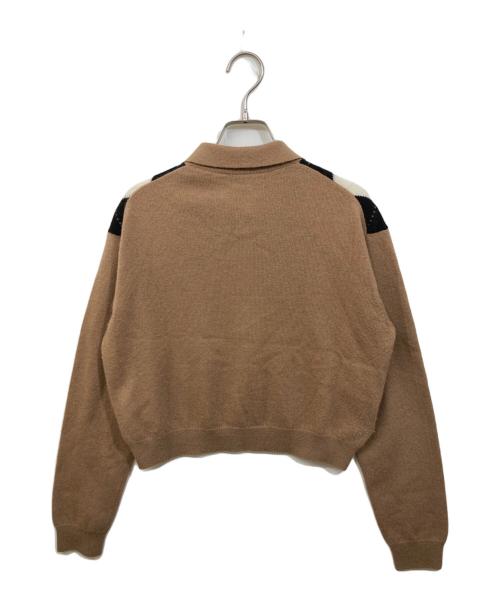 PRADA（プラダ）PRADA (プラダ) カシミヤ ロゴ アーガイル 長袖ポロシャツ ブラウン サイズ:40の古着・服飾アイテム