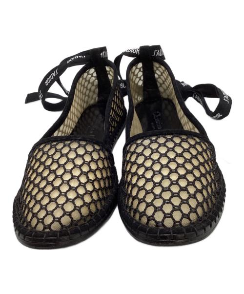 Christian Dior（クリスチャン ディオール）Christian Dior (クリスチャン ディオール) リボンストラップフラットシューズ ブラック サイズ:SIZE 37の古着・服飾アイテム