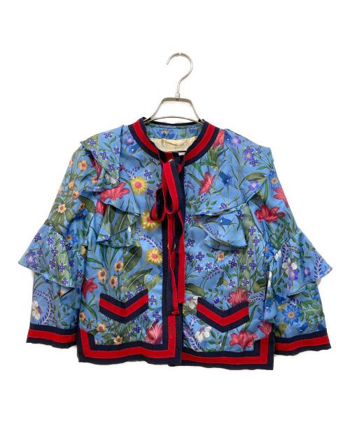 GUCCI（グッチ）GUCCI (グッチ) フローラルシルクリボンジャケット ブルー サイズ:36の古着・服飾アイテム
