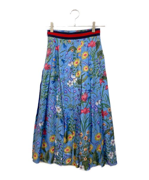 GUCCI（グッチ）GUCCI (グッチ) フローラルシルクスカート ブルー サイズ:36の古着・服飾アイテム
