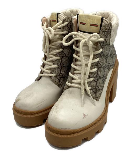 GUCCI（グッチ）GUCCI (グッチ) GGスプリーム アンクル ブーツ ホワイト×ベージュ サイズ:SIZE 36 1/2の古着・服飾アイテム
