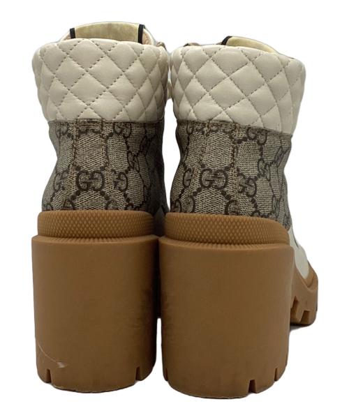 GUCCI（グッチ）GUCCI (グッチ) GGスプリーム アンクル ブーツ ホワイト×ベージュ サイズ:SIZE 36 1/2の古着・服飾アイテム
