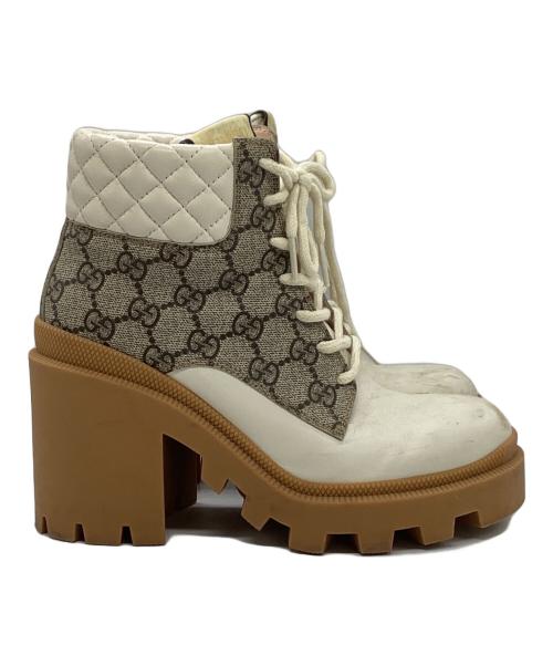 GUCCI（グッチ）GUCCI (グッチ) GGスプリーム アンクル ブーツ ホワイト×ベージュ サイズ:SIZE 36 1/2の古着・服飾アイテム