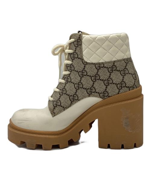 GUCCI（グッチ）GUCCI (グッチ) GGスプリーム アンクル ブーツ ホワイト×ベージュ サイズ:SIZE 36 1/2の古着・服飾アイテム