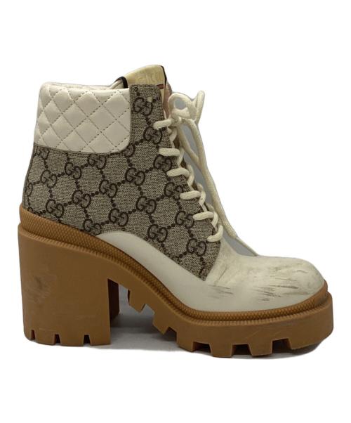GUCCI（グッチ）GUCCI (グッチ) GGスプリーム アンクル ブーツ ホワイト×ベージュ サイズ:SIZE 36 1/2の古着・服飾アイテム