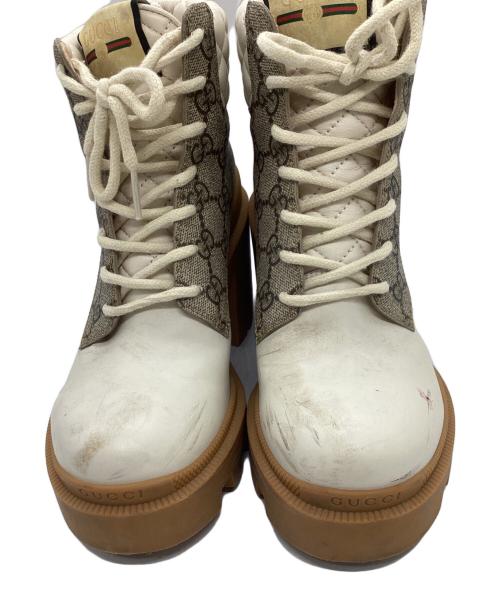 GUCCI（グッチ）GUCCI (グッチ) GGスプリーム アンクル ブーツ ホワイト×ベージュ サイズ:SIZE 36 1/2の古着・服飾アイテム