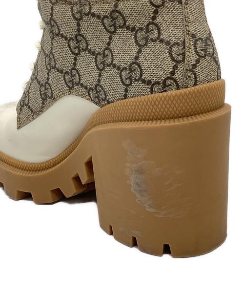 GUCCI（グッチ）GUCCI (グッチ) GGスプリーム アンクル ブーツ ホワイト×ベージュ サイズ:SIZE 36 1/2の古着・服飾アイテム