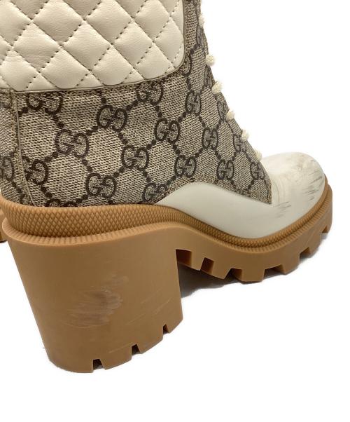 GUCCI（グッチ）GUCCI (グッチ) GGスプリーム アンクル ブーツ ホワイト×ベージュ サイズ:SIZE 36 1/2の古着・服飾アイテム