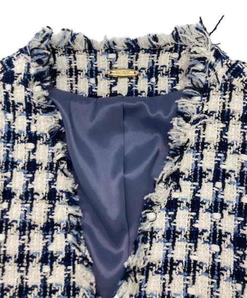 ROPE（ロペ）ROPE (ロペ) チェックツイードフリンジジャケット ホワイト サイズ:38の古着・服飾アイテム
