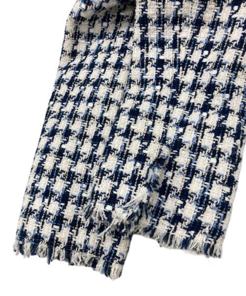 ROPE（ロペ）ROPE (ロペ) チェックツイードフリンジジャケット ホワイト サイズ:38の古着・服飾アイテム