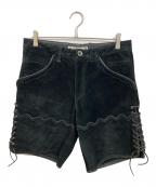 SASQUATCHfabrix.サスクワッチファブリックス）の古着「スウェードレザーハーフパンツ」｜ブラック