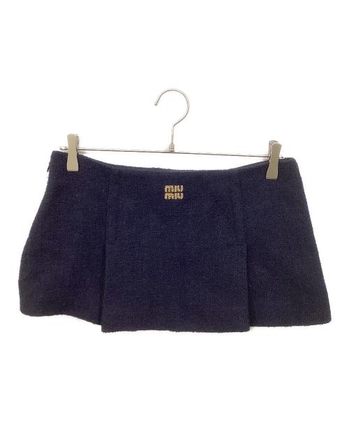 MIU MIU（ミュウミュウ）MIU MIU (ミュウミュウ) TWEED WOOL MINISKIRT ネイビー サイズ:38の古着・服飾アイテム