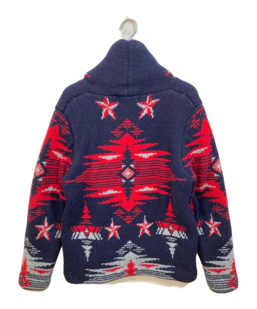 MARBLES（マーブルズ）MARBLES (マーブルズ) Shawl Collar Native Pattern Knit レッド×ネイビー サイズ:	SIZE Lの古着・服飾アイテム