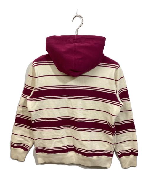 SUPREME（シュプリーム）Supreme (シュプリーム) Striped Hooded Crewneck ホワイト×ピンク サイズ:	SIZE Sの古着・服飾アイテム