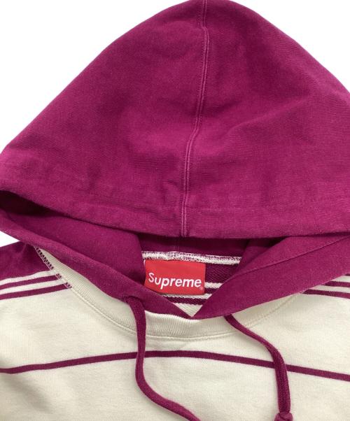 SUPREME（シュプリーム）Supreme (シュプリーム) Striped Hooded Crewneck ホワイト×ピンク サイズ:	SIZE Sの古着・服飾アイテム