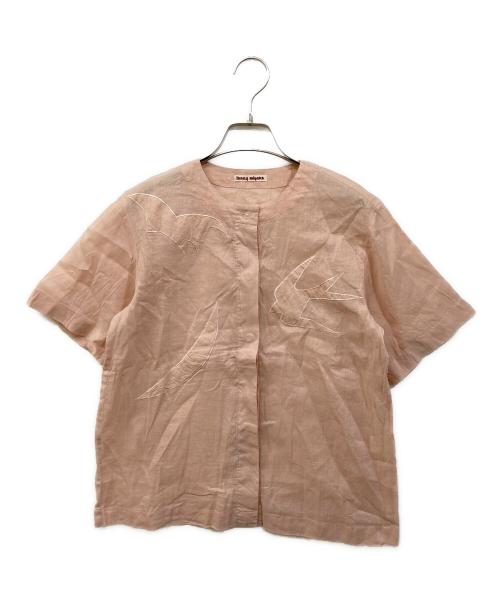 ISSEY MIYAKE（イッセイミヤケ）ISSEY MIYAKE (イッセイミヤケ) コットンリネンエンブロイダリーシャツ ピンク サイズ:SIZE 9の古着・服飾アイテム