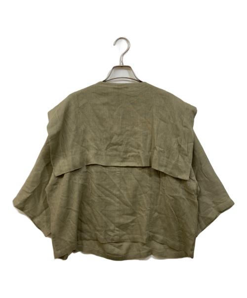 ISSEY MIYAKE（イッセイミヤケ）ISSEY MIYAKE (イッセイミヤケ) セーラーカラーリネンブラウス カーキ サイズ:9の古着・服飾アイテム
