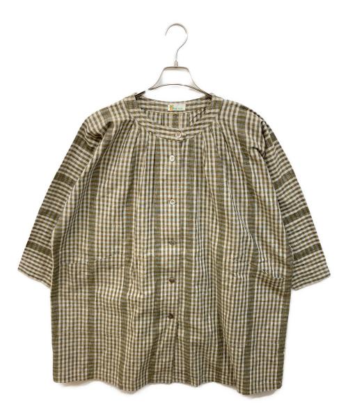ISSEY SPORT（イッセイスポーツ）ISSEY SPORT (イッセイスポーツ) リネン混バンドカラーシャツブラウス ベージュ サイズ:9の古着・服飾アイテム