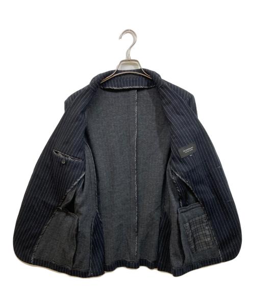 BURBERRY BLACK LABEL（バーバリーブラックレーベル）BURBERRY BLACK LABEL (バーバリーブラックレーベル) ウールストライプテーラードジャケット ブラック サイズ:	SIZE Mの古着・服飾アイテム