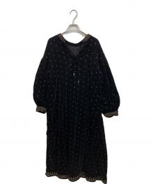 Ample（アンプル）の古着「ベロアドット刺繍ワンピース」｜ブラック