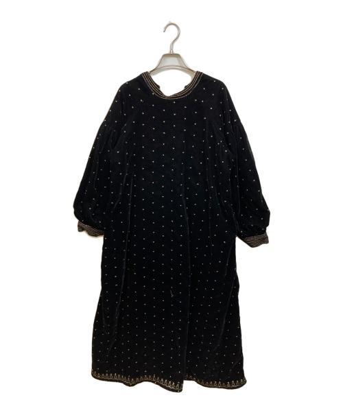 Ample（アンプル）Ample (アンプル) ベロアドット刺繍ワンピース ブラック サイズ:	SIZE Freeの古着・服飾アイテム