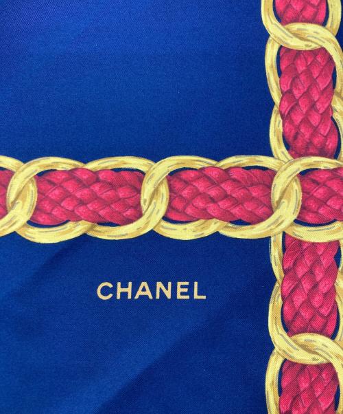 CHANEL（シャネル）CHANEL (シャネル) チェーン柄シルクスカーフ ネイビーの古着・服飾アイテム