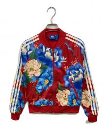 adidas Originals（アディダスオリジナル）の古着「フラワープリント トラックジャケット ジャージ ブルゾン」｜レッド