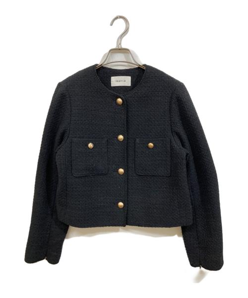 FRAY ID（フレイ アイディー）FRAY ID (フレイ アイディー) ツィードクルーネックジャケット ブラック サイズ:	SIZE 1の古着・服飾アイテム