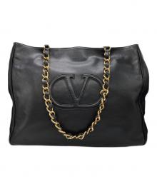 VALENTINO（ヴァレンティノ）の古着「ロゴ型押しチェーンショルダーバッグ」｜ブラック