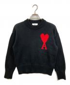 AMI Alexandre Mattiussiアミアレクサンドルマテュッシ）の古着「ビッグハートロゴ刺繍ニット」｜ブラック