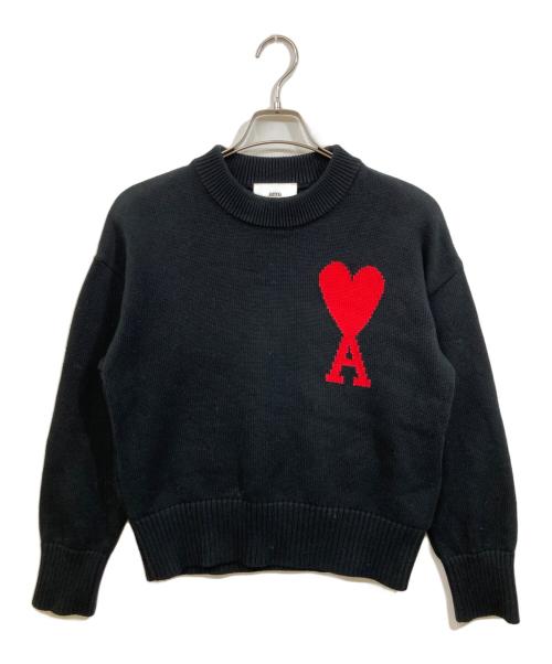 AMI Alexandre Mattiussi（アミアレクサンドルマテュッシ）AMI Alexandre Mattiussi (アミアレクサンドルマテュッシ) ビッグハートロゴ刺繍ニット ブラック サイズ:SIZE XSの古着・服飾アイテム