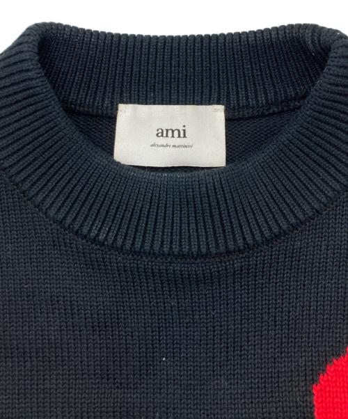 AMI Alexandre Mattiussi（アミアレクサンドルマテュッシ）AMI Alexandre Mattiussi (アミアレクサンドルマテュッシ) ビッグハートロゴ刺繍ニット ブラック サイズ:SIZE XSの古着・服飾アイテム