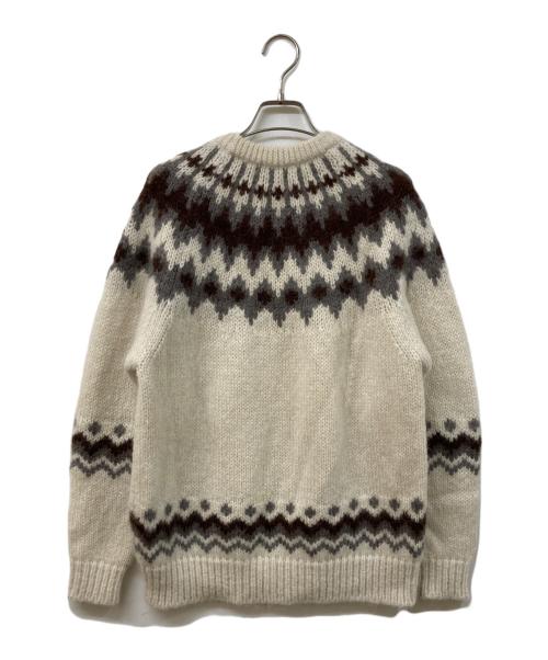 BATONER（バトナ―）BATONER (バトナ―) MOHAIR NORDIC CREW NECK アイボリー×グレー サイズ:	SIZE Mの古着・服飾アイテム