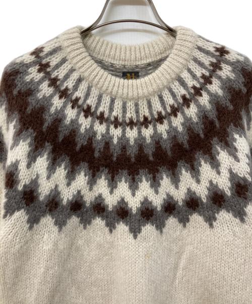 BATONER（バトナ―）BATONER (バトナ―) MOHAIR NORDIC CREW NECK アイボリー×グレー サイズ:	SIZE Mの古着・服飾アイテム