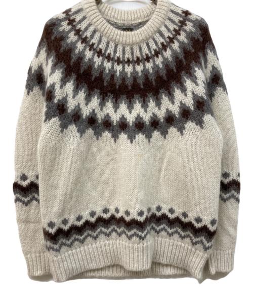 BATONER（バトナ―）BATONER (バトナ―) MOHAIR NORDIC CREW NECK アイボリー×グレー サイズ:	SIZE Mの古着・服飾アイテム