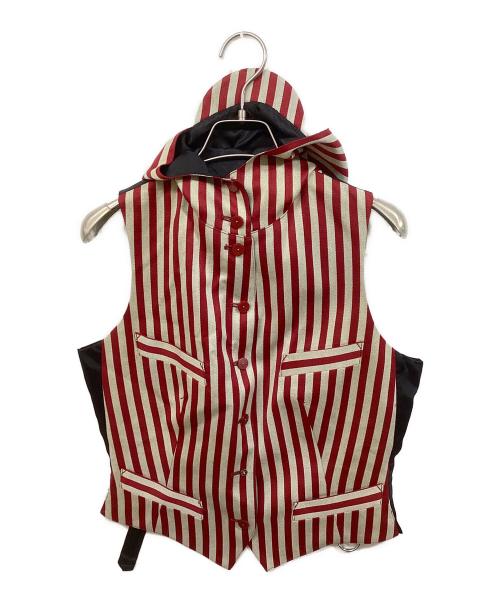 Jean Paul Gaultier FEMME（ジャンポールゴルチエ フェム）Jean Paul GAULTIER FEMME (ジャンポールゴルチエ フェム) ストライプフーデッドジレ レッド サイズ:40の古着・服飾アイテム