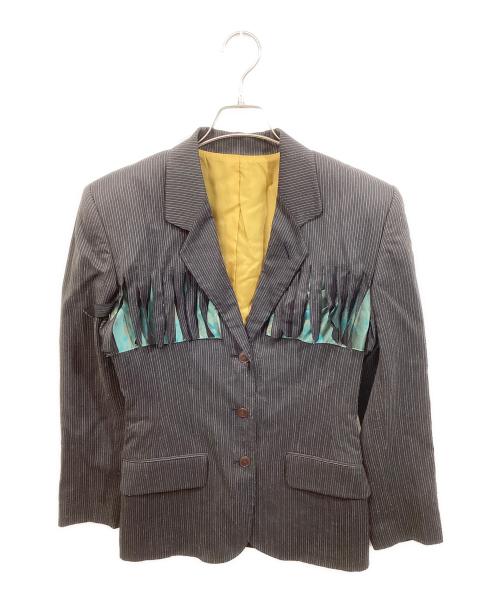 Jean Paul Gaultier FEMME（ジャンポールゴルチエ フェム）Jean Paul Gaultier FEMME (ジャンポールゴルチエ フェム) カットアウトフリンジジャケット グレー サイズ:40の古着・服飾アイテム