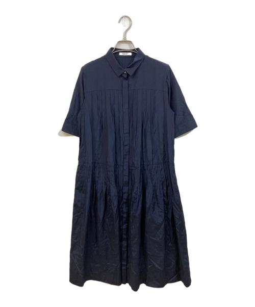 MORABITO（モラビト）MORABITO (モラビト) トリアセピンタックワンピースドレス ネイビー サイズ:	SIZE 38の古着・服飾アイテム