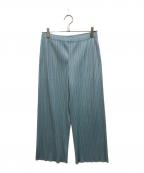 PLEATS PLEASEプリーツプリーズ）の古着「プリーツワイドパンツ」｜スカイブルー
