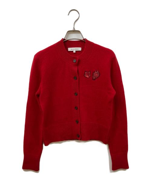 maison kitsune（メゾンキツネ）MAISON KITSUNE (メゾンキツネ) ダブル パッチ フォックス ＆ ドラゴン カーディガン レッド サイズ:	SIZE XSの古着・服飾アイテム