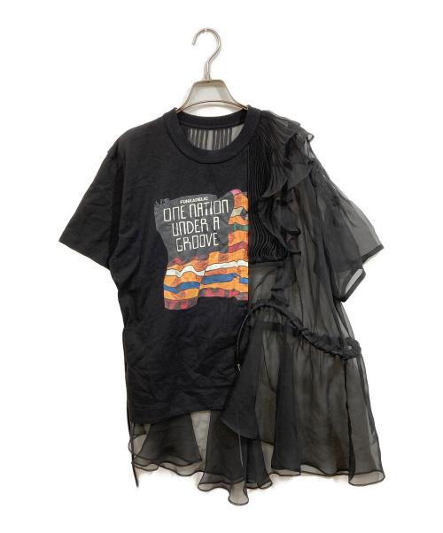 sacai（サカイ）sacai (サカイ) プリーツ加工 シフォン ドッキングクルーネック Tシャツ ブラック サイズ:SIZE 2の古着・服飾アイテム