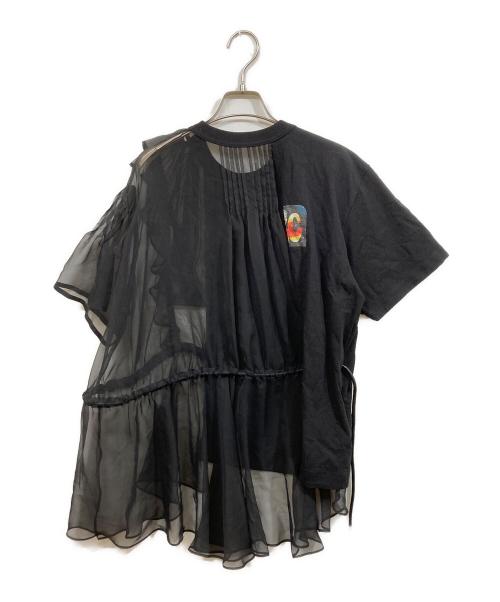 sacai（サカイ）sacai (サカイ) プリーツ加工 シフォン ドッキングクルーネック Tシャツ ブラック サイズ:SIZE 2の古着・服飾アイテム