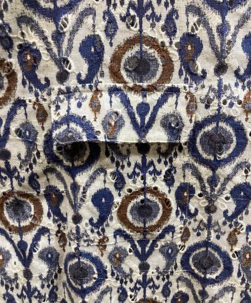 PERIOD FEATURES（ピリオドフューチャーズ）PERIOD FEATURES (ピリオドフューチャーズ) Machine cut work Digital Print Long shirts Blue サイズ:サイズ表記無しの古着・服飾アイテム